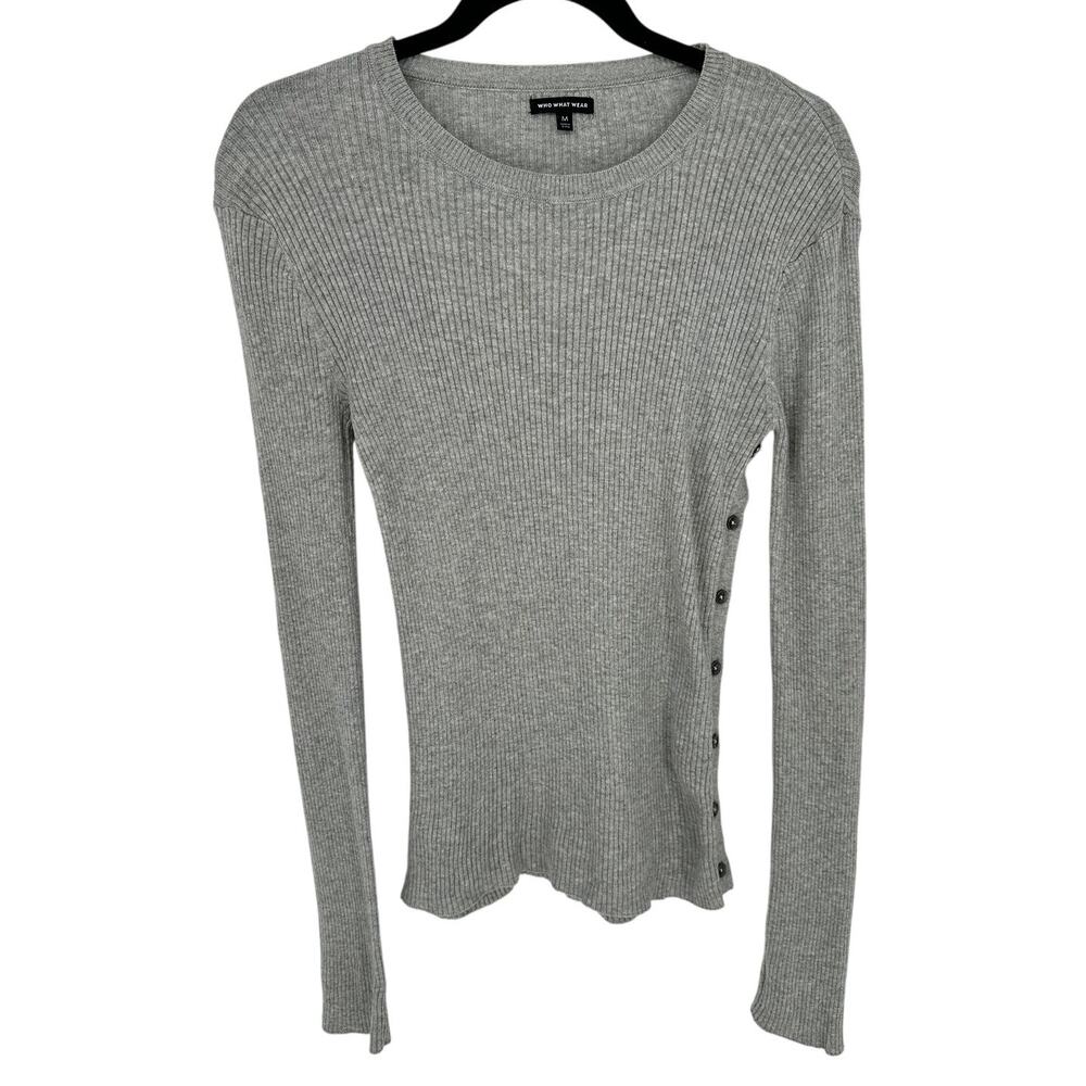 Who What Wear Gray Ribbed Button Accent Sweater Long Sleeve Winter Casual M